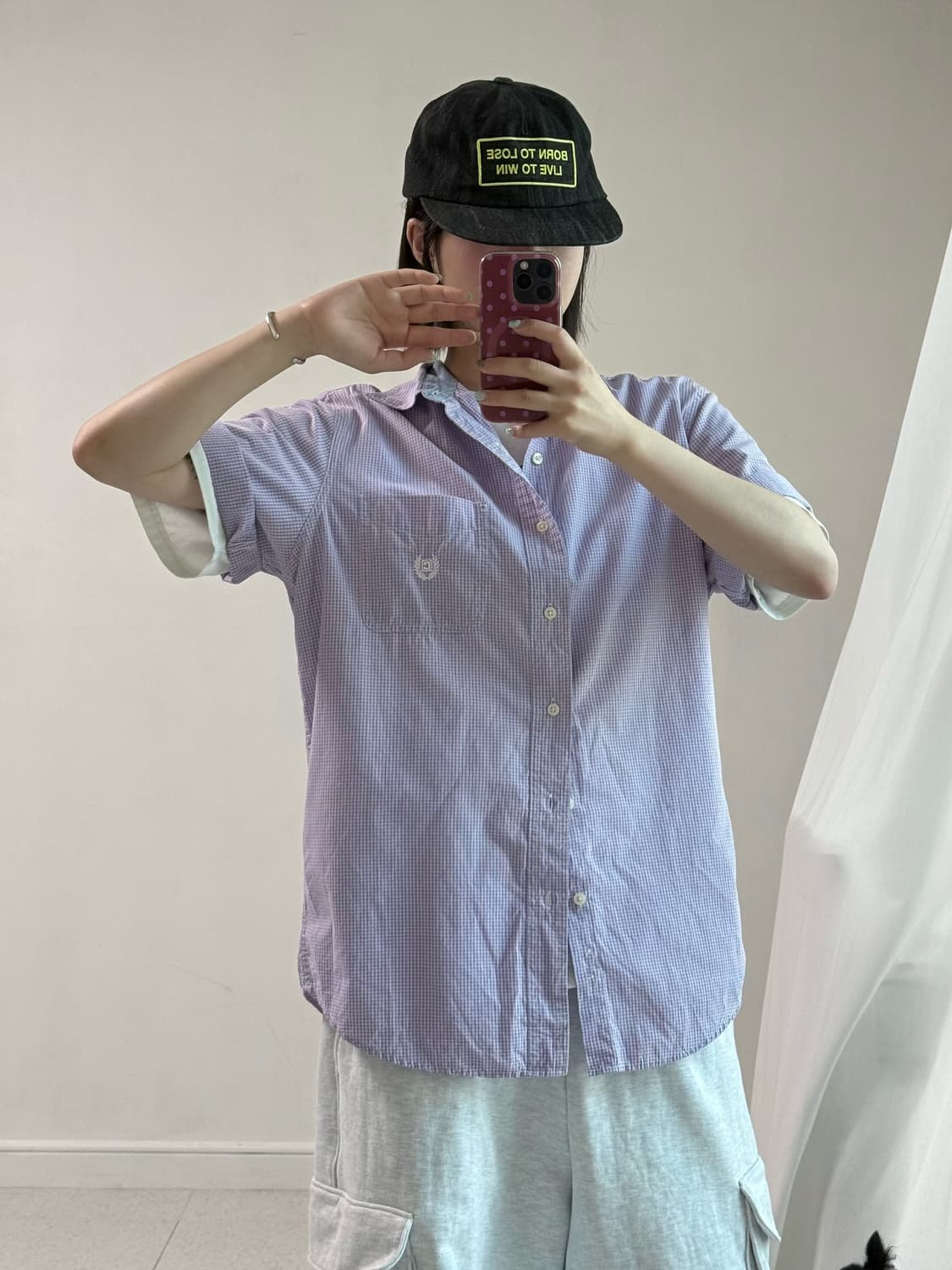 챕스 연보라 체크 반팔셔츠 상품이미지1