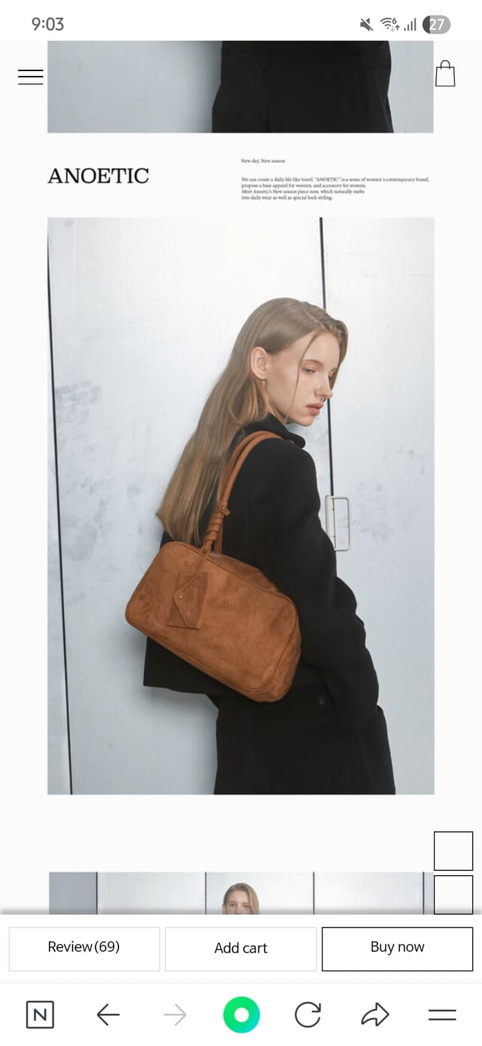 ANOETIC 아노에틱 스웨이드 토트백/숄더백/with 카드케이스 카라멜 상품이미지1