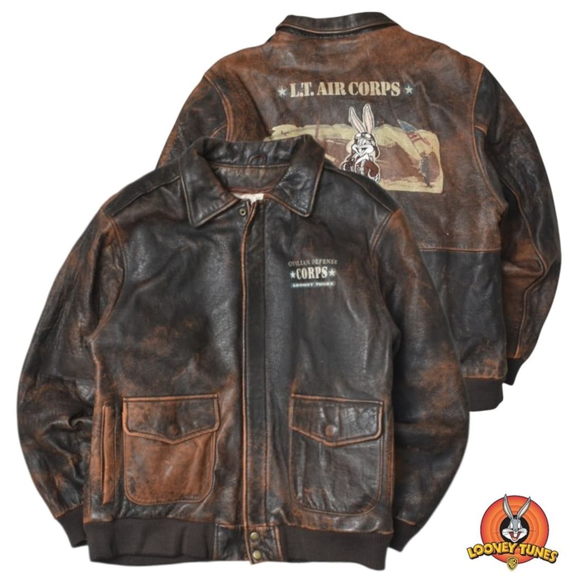 90S 루니튠즈 무톤 A-2 가죽자켓 항공점퍼  L 상품이미지1