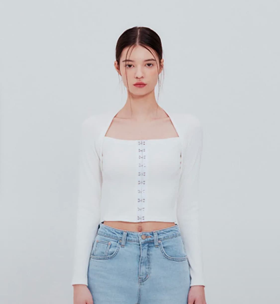 낫유어로즈 후크 스퀘어 탑 (화이트) free 상품이미지1