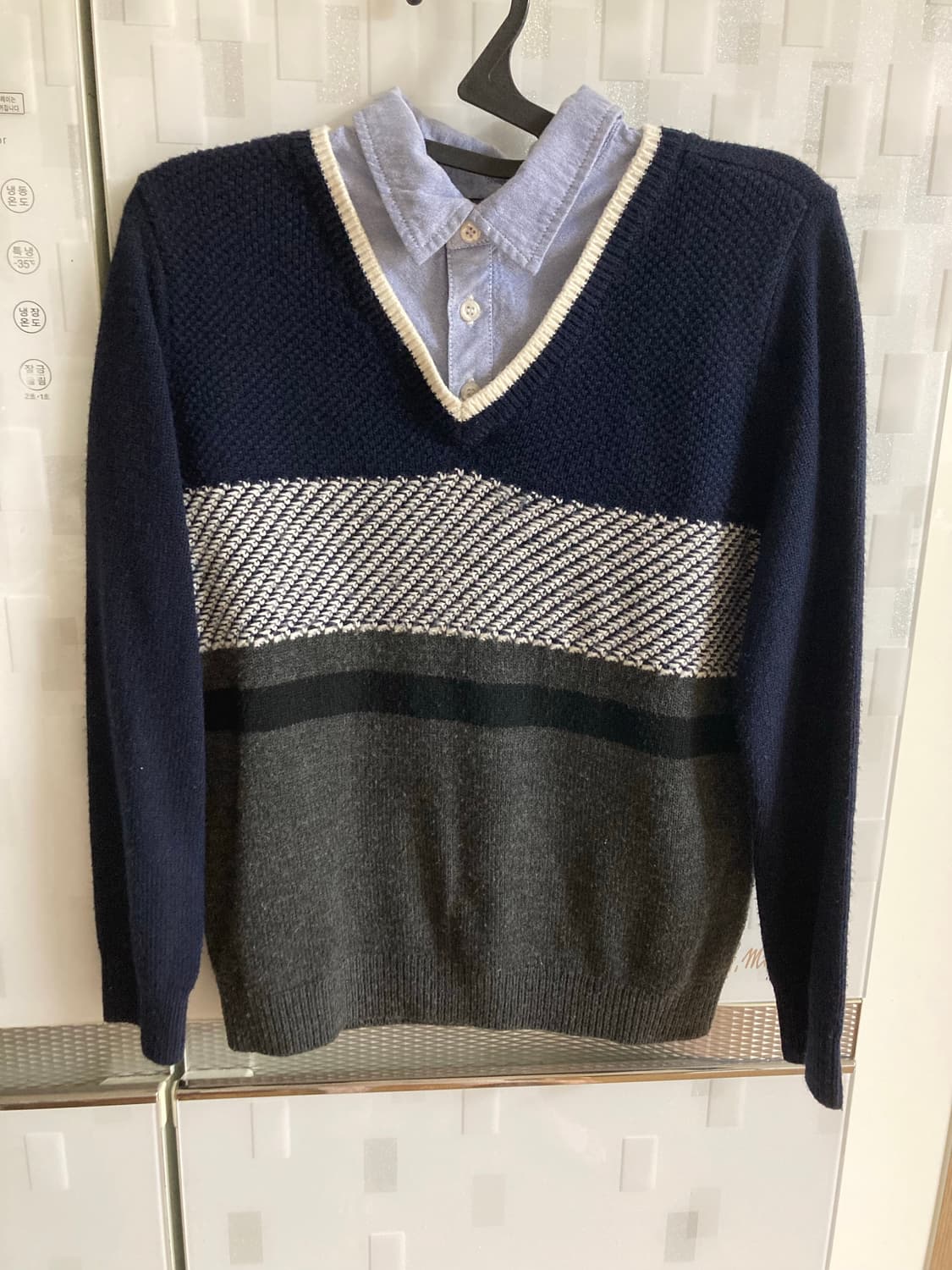 키즈 맨투맨 150 네이비 니트 스웨터 티 브이넥 셔츠 남방 어린이 유아 상품이미지1