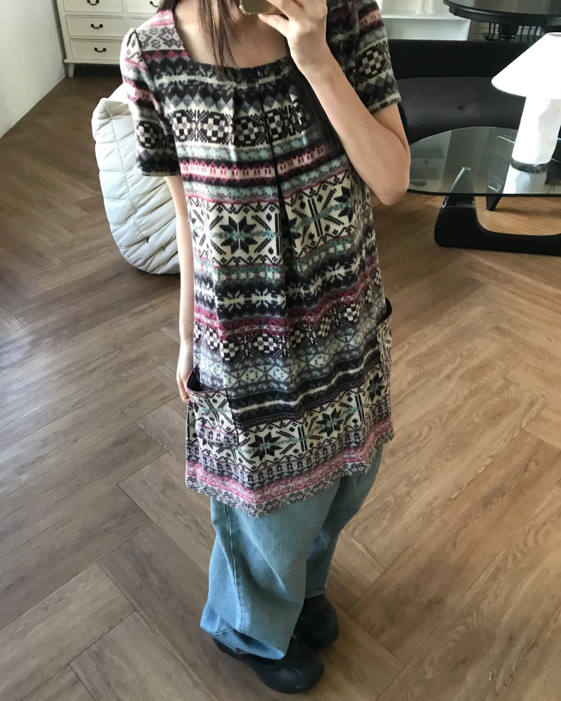  vintage pattern pocket one-piece 상품이미지3