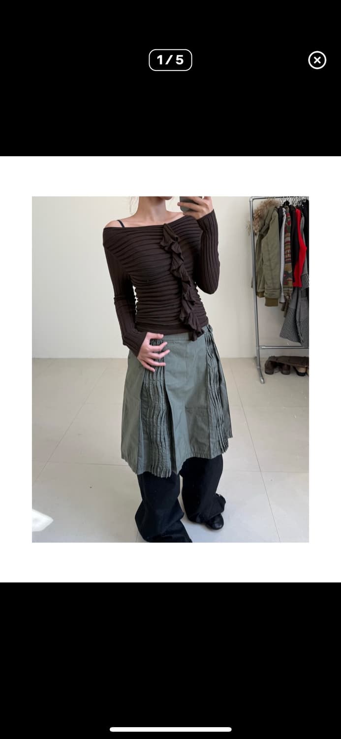 브라운 프릴 니트 상품이미지1