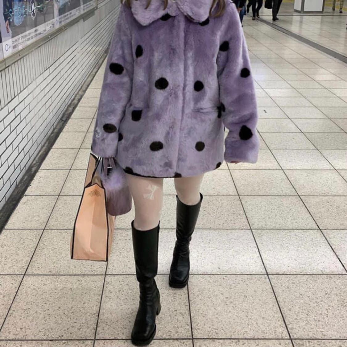 jakke polka dot fur coat purple 상품이미지1