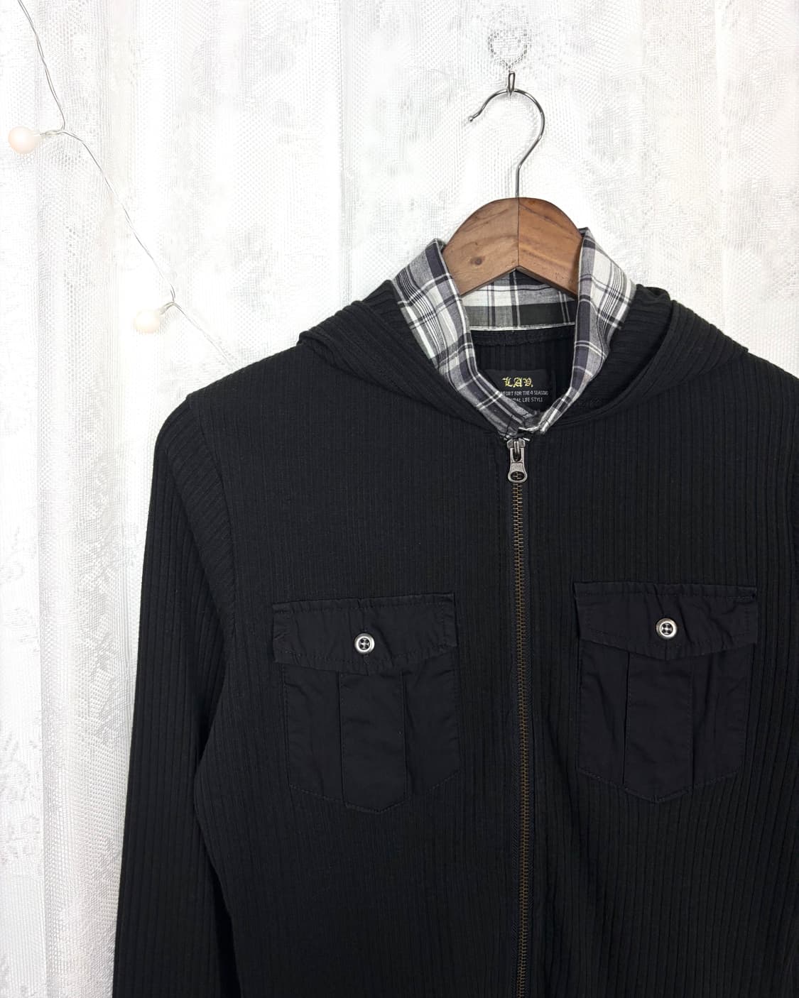 LAD Ribbed Layered Hooded Zip-Up 상품이미지2