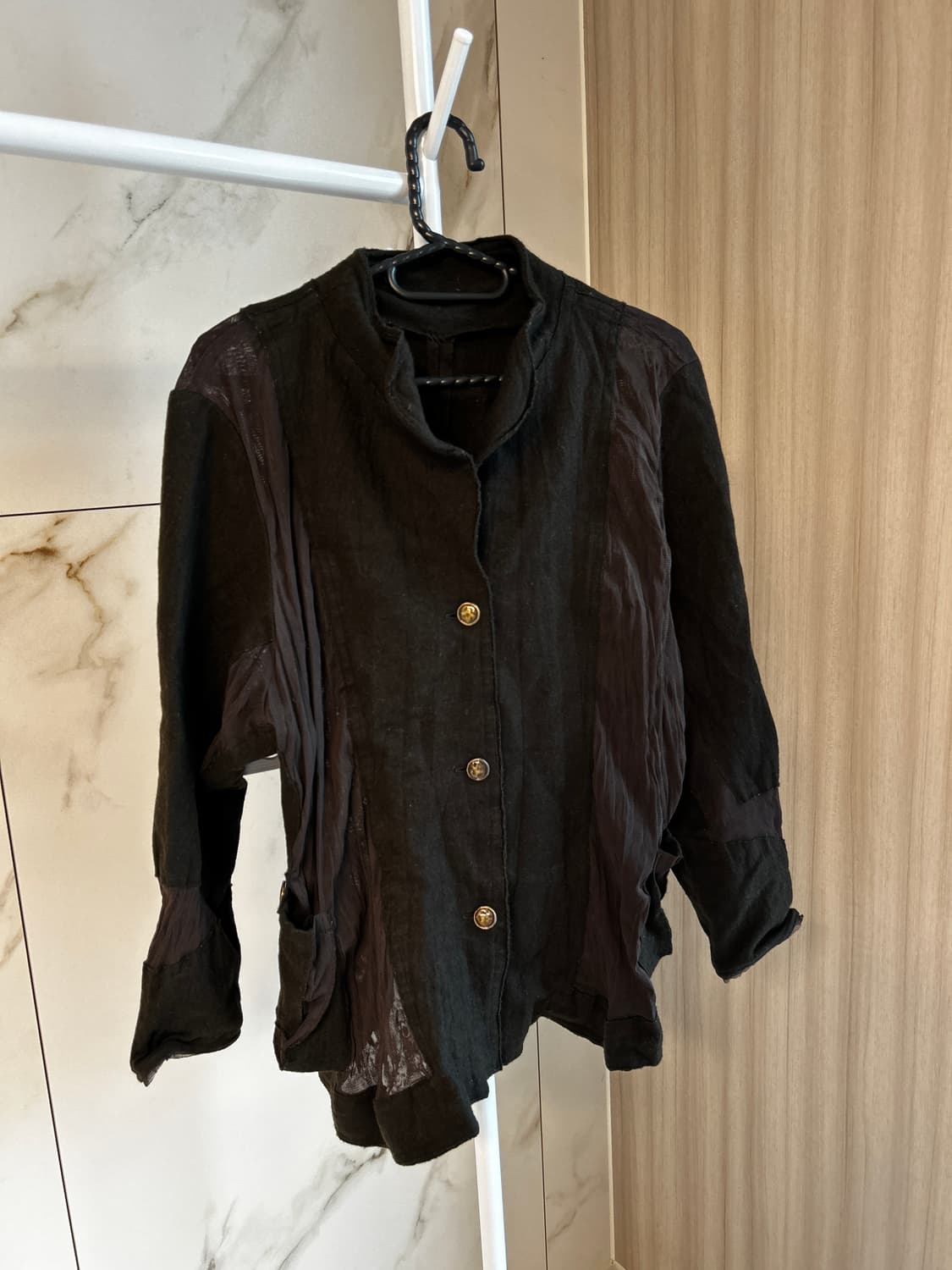 브라운 모직 시스루 셔츠 상품이미지1