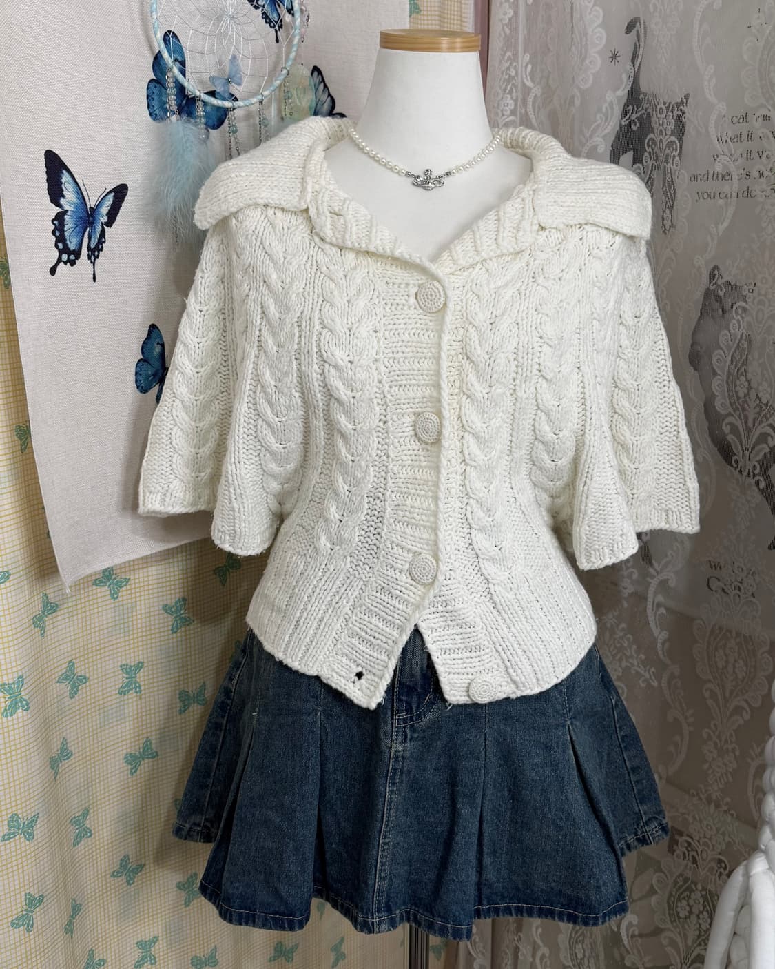 아이보리 꽈배기 케이프 니트 가디건 상품이미지3