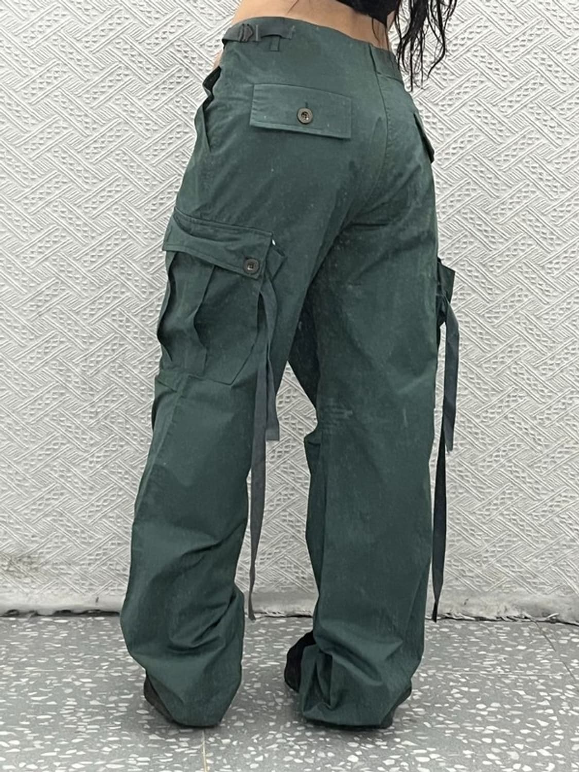 빈티지 스트릿 힙합 올리브 그린 스트랩 카고팬츠 M C06754 상품이미지2