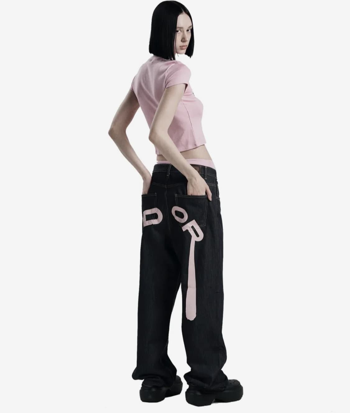 오도어 바지 Logo drop denim in pink 상품이미지1