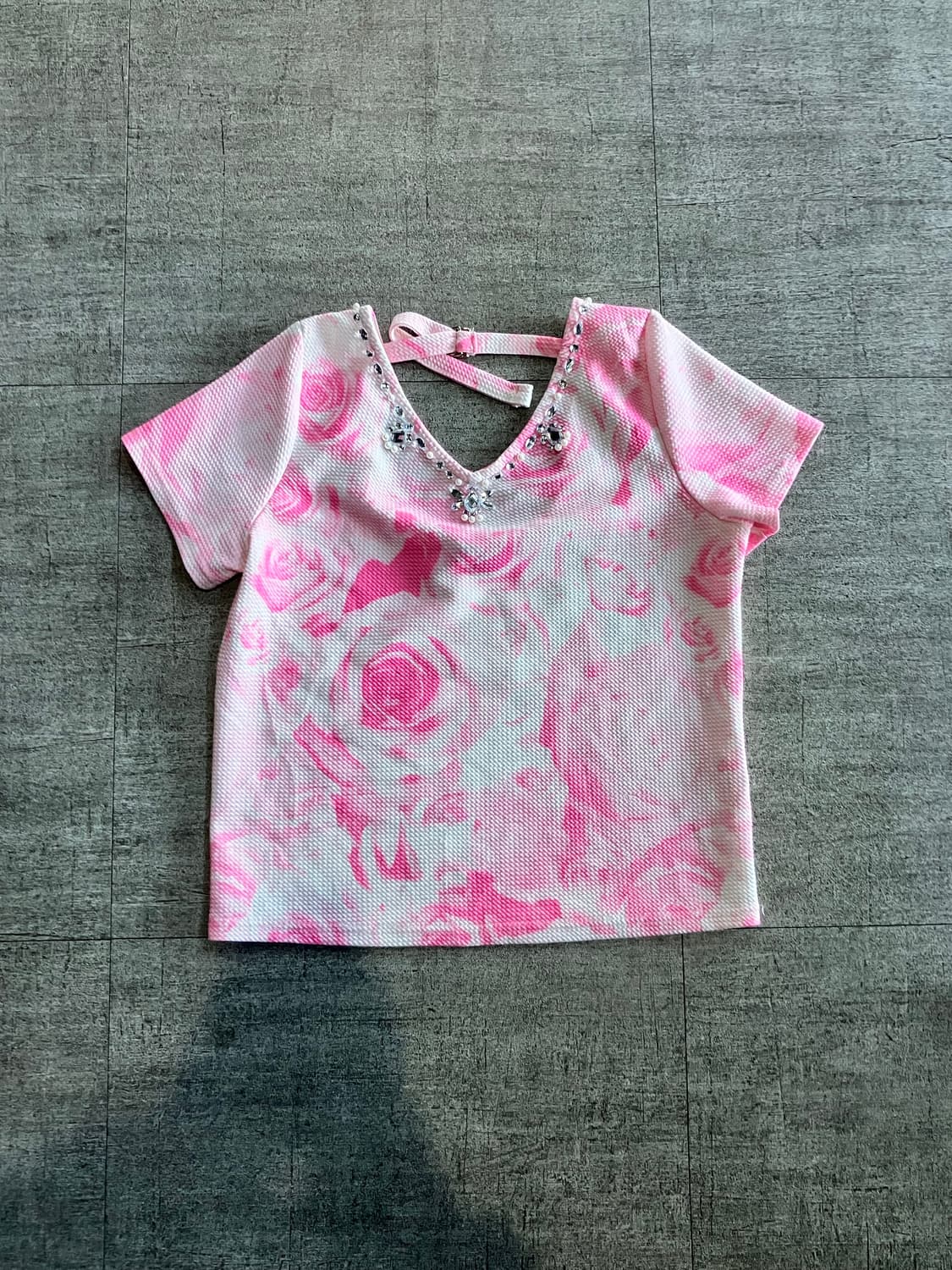 일본빈티지 Pumpkin 핀터깔y2k 갸루 타이다이 반팔블라우스 핑크 상품이미지1