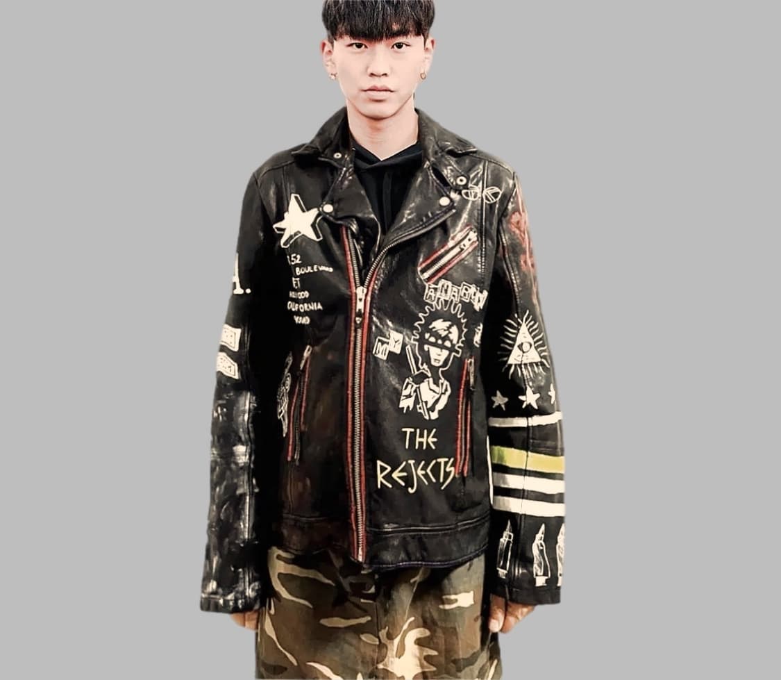 헐리우드 트레이딩 컴퍼니 / 타투낙서 페인팅 양가죽 바이커 자켓 상품이미지1
