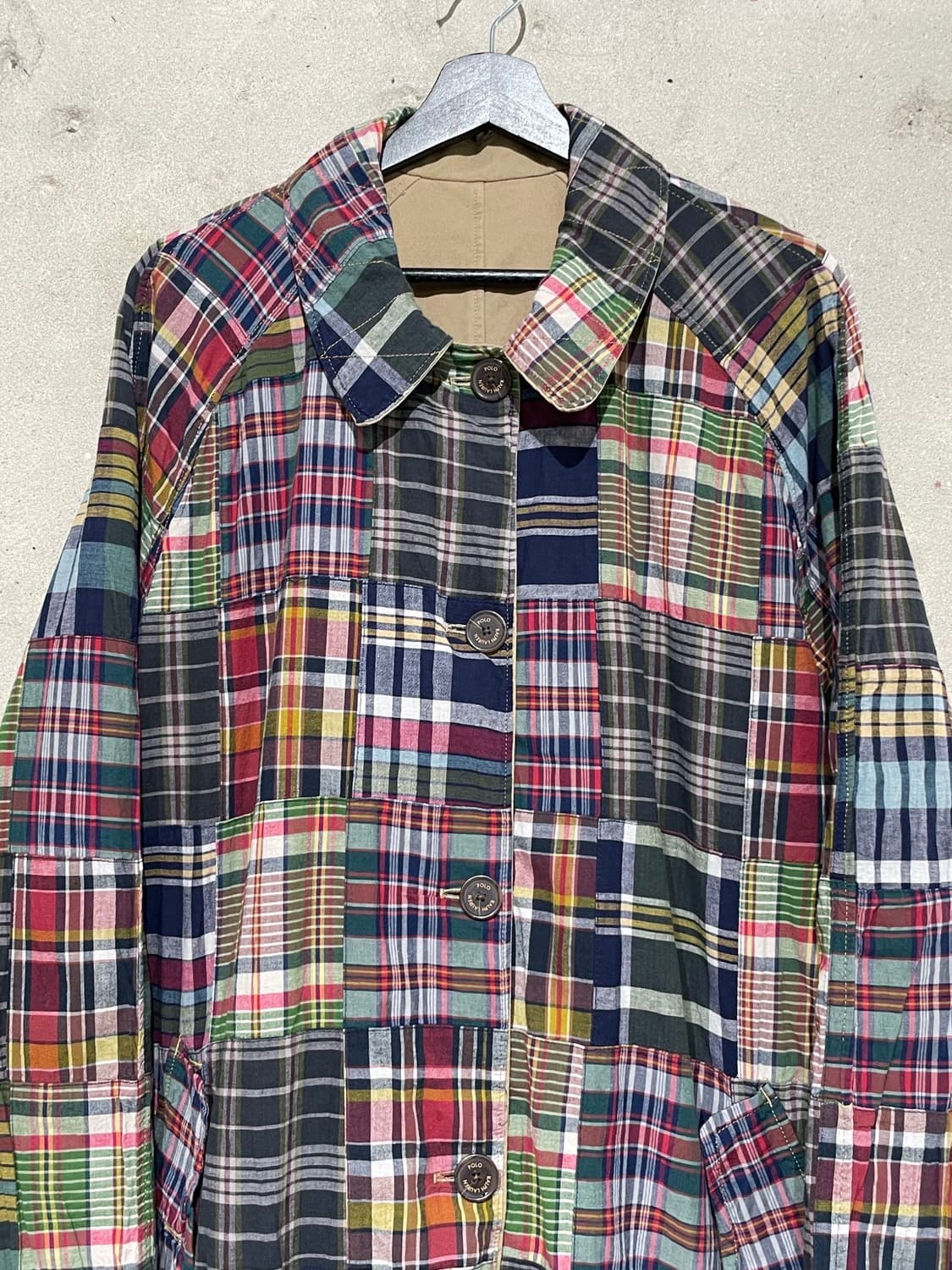 폴로 랄프로렌 베이지 앤 마드라스 체크 리버시블 발마칸 코트 상품이미지6