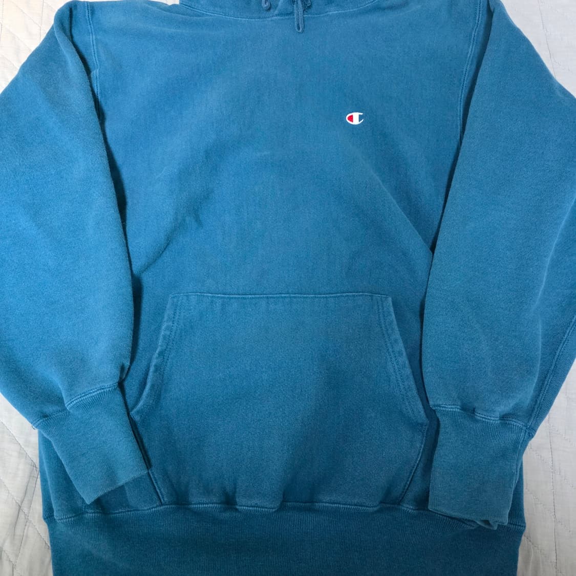[XXL] 90s 빈티지 챔피온 리버스위브 페이딩 터콰이즈 블루 후드 상품이미지2