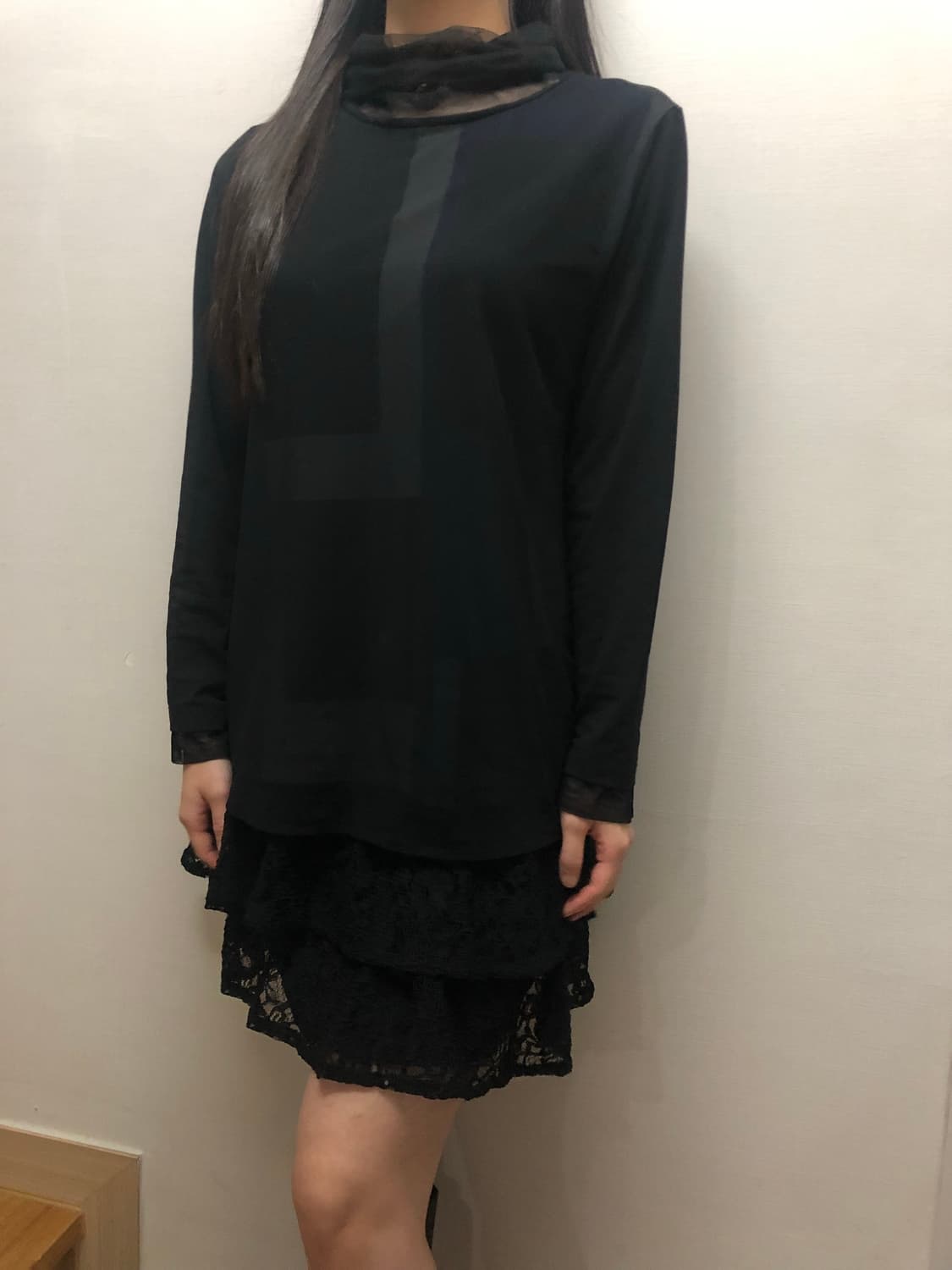 빈티지 블랙 레이스 하이넥 탑 상품이미지5