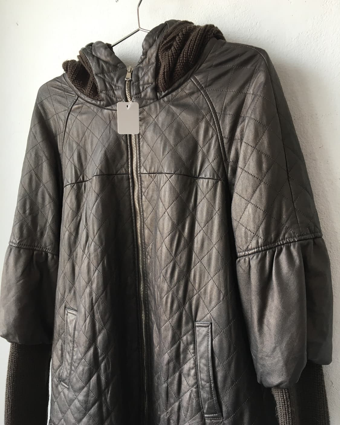 Knit layered leather hood coat 상품이미지6