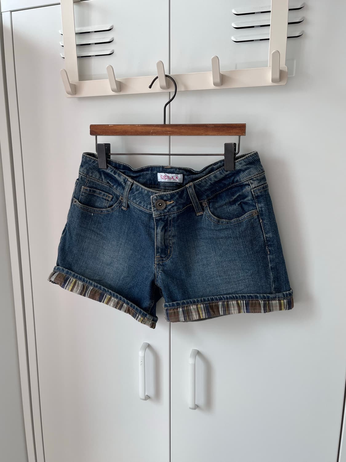 Colza 체크 롤업 레이어드 데님 숏팬츠 반바지 상품이미지1