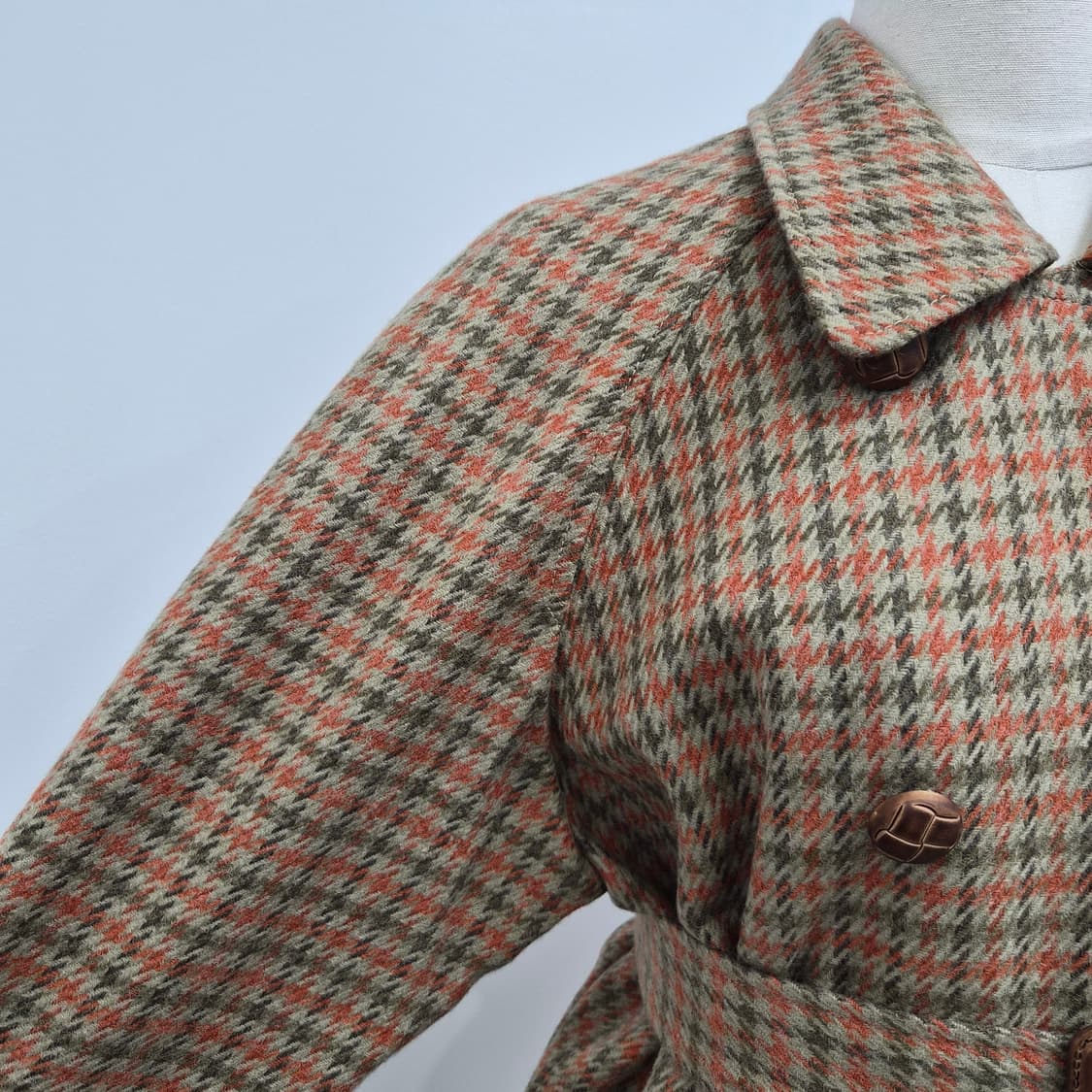 오렌지 카키 하운드투스 체크 울 벨티드 숏코트 상품이미지5