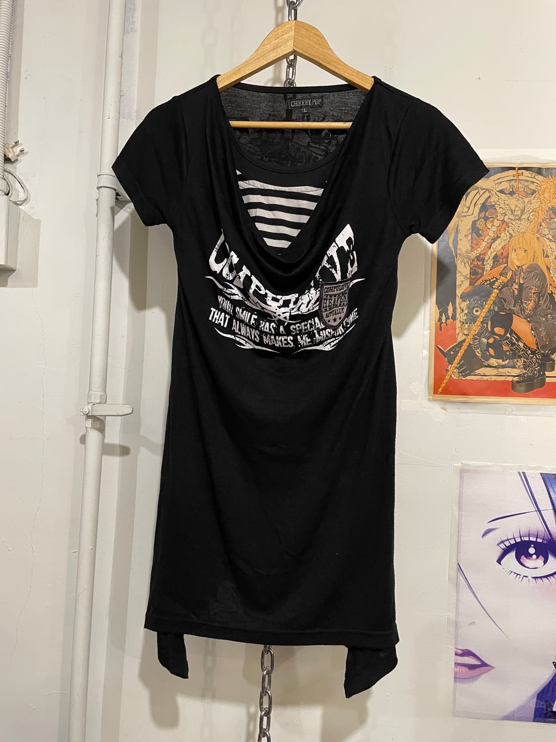 스트라이프 패턴 레이어드 프린팅 반팔 원피스 펑크 상품이미지1