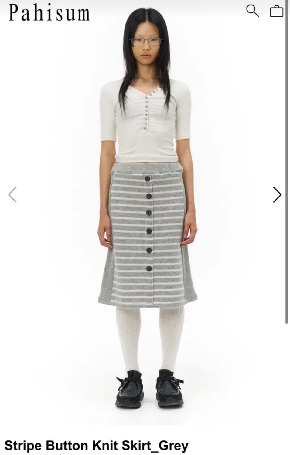 Pahisum 파히섬 스트라이프 버튼 니트 스커트 그레이 상품이미지1