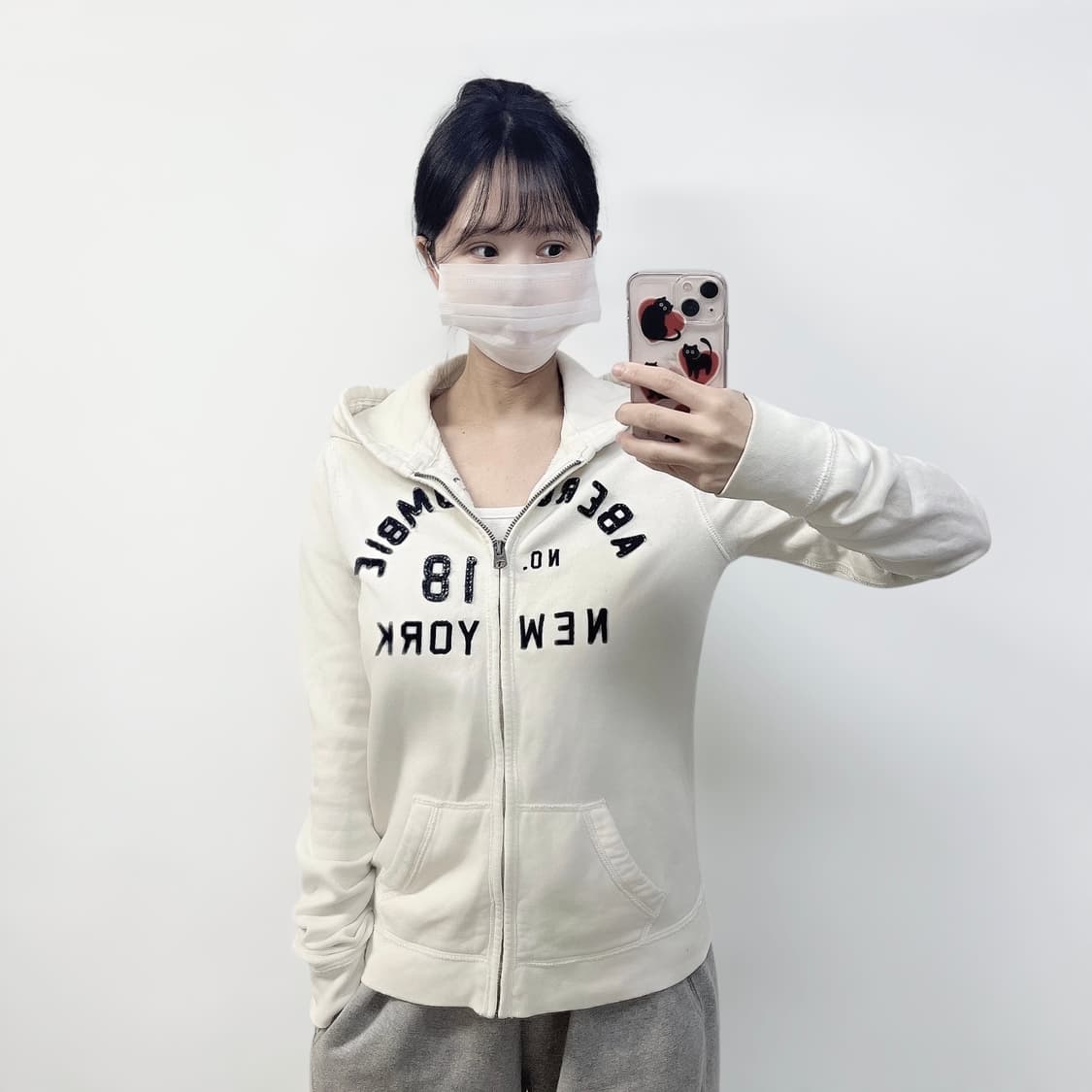 아베크롬비 아치 로고 후드집업 화이트 상품이미지1