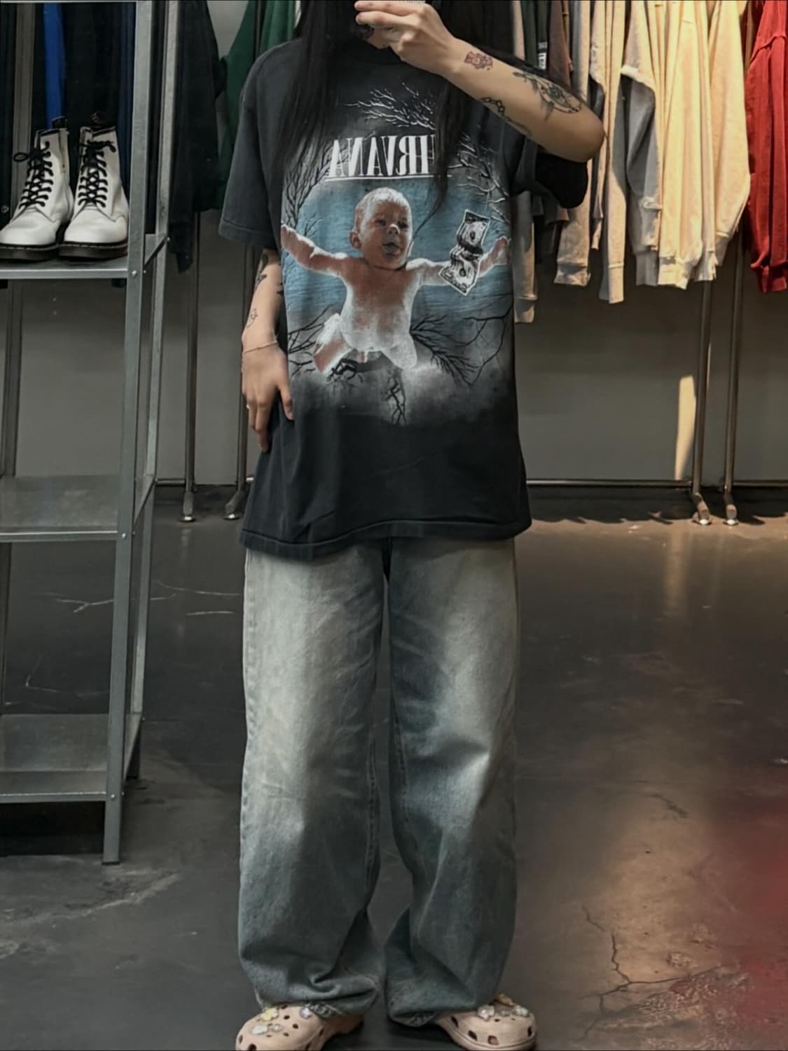 빈티지 너바나 아트워크 그래픽 블랙 반팔 A3776 상품이미지1