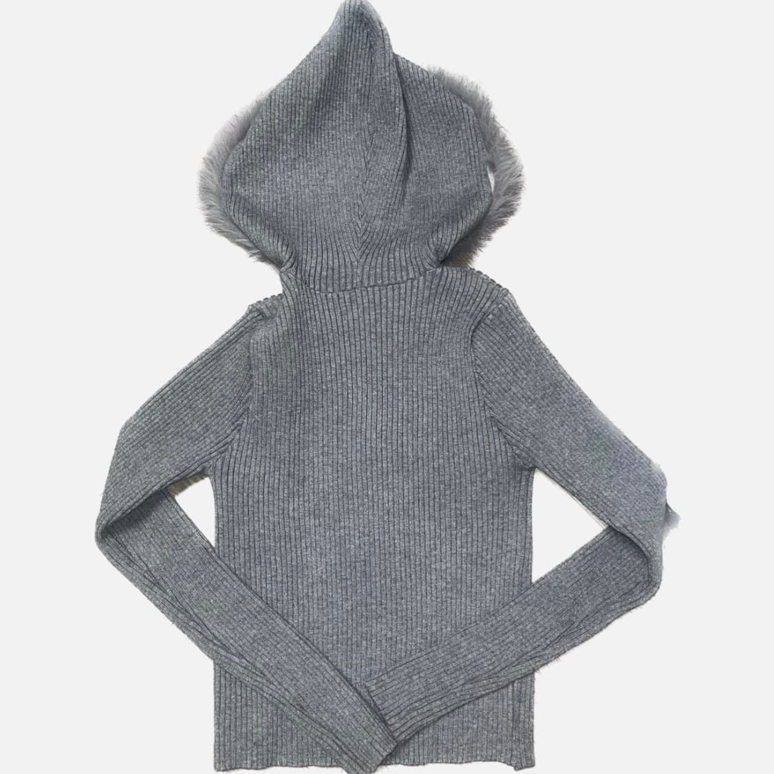 Vintage Ribbed Fur Hat Hooded Zip-Up 상품이미지2