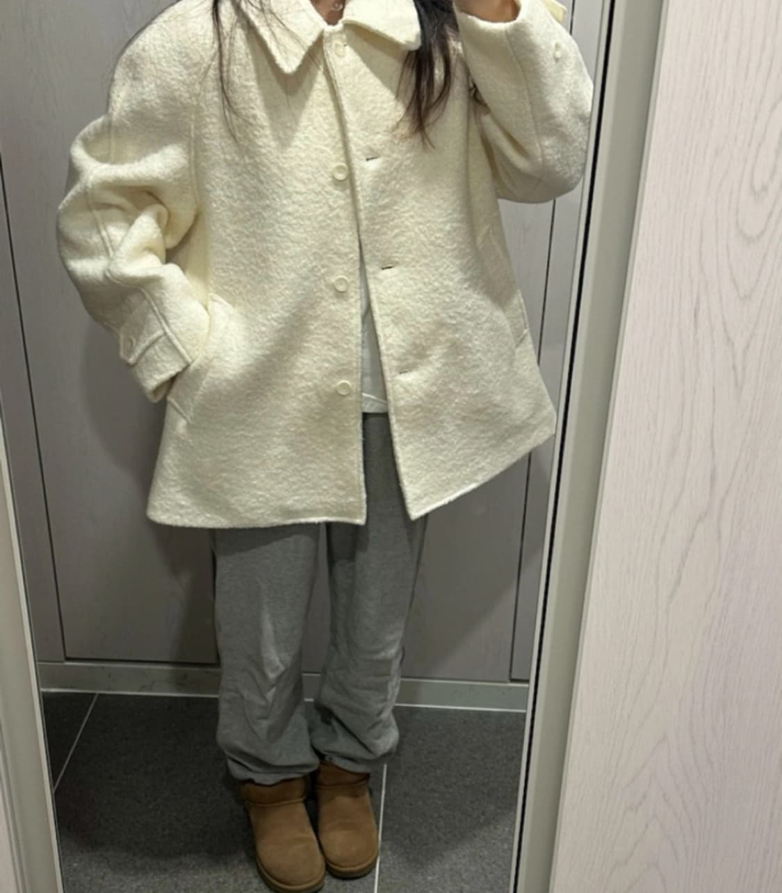 핏 예쁜.. 부클 하프 코트 아이보리 상품이미지2