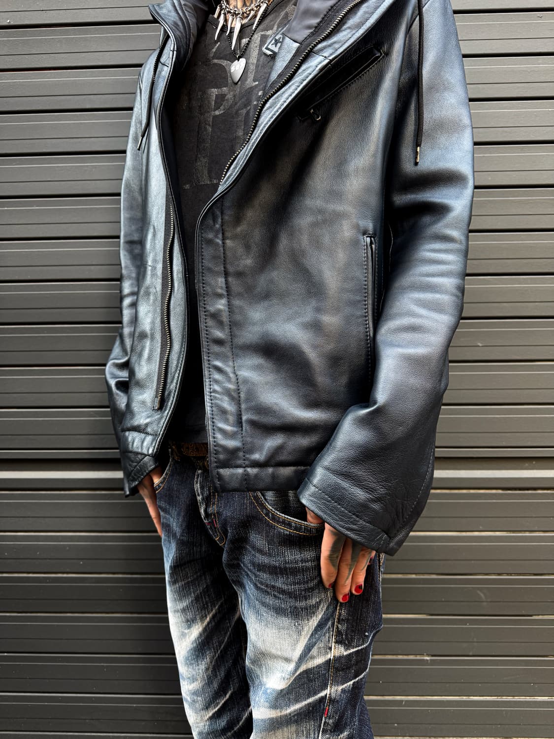 Katharine Hamnett - Hooded Leather Jacke 상품이미지4