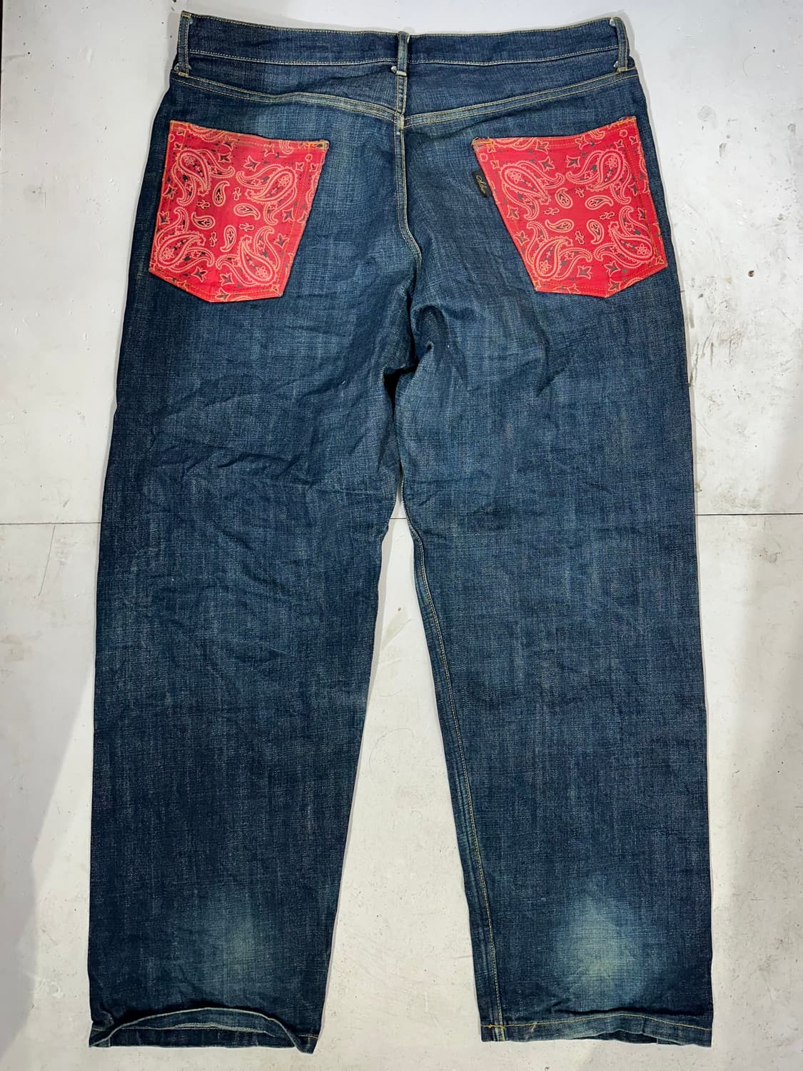 90s 일본 빈티지 진청 백 포켓 포인크 와이드 힙합 데넴 팬츠 청바지 상품이미지5