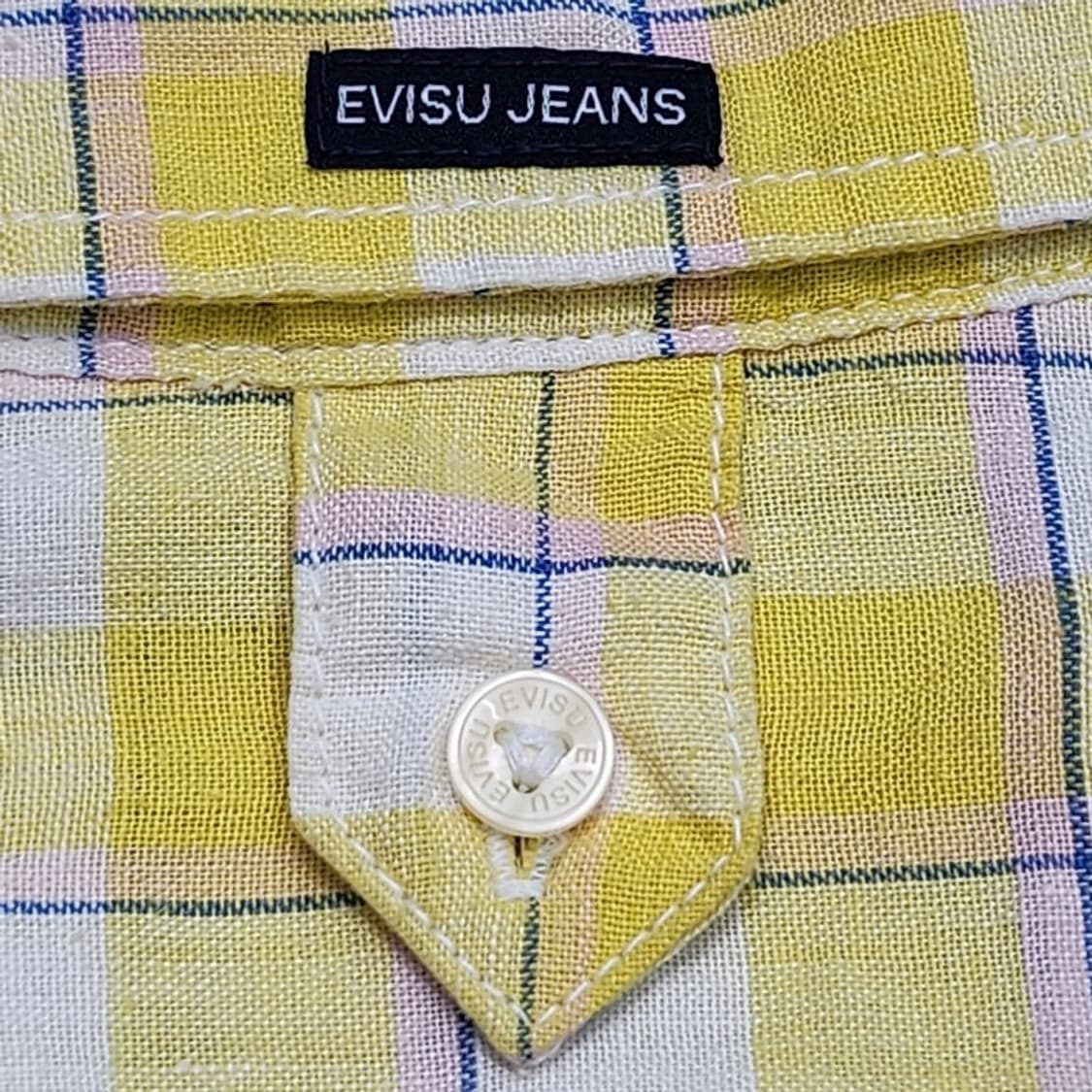새상품 EVISU 린넨 체크 셔츠 M 상품이미지6