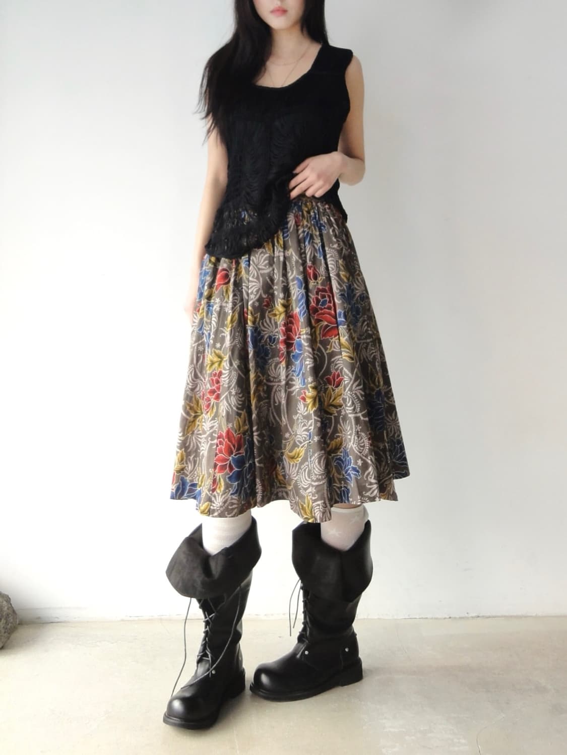 Color garden skirt / khaki grey 상품이미지5