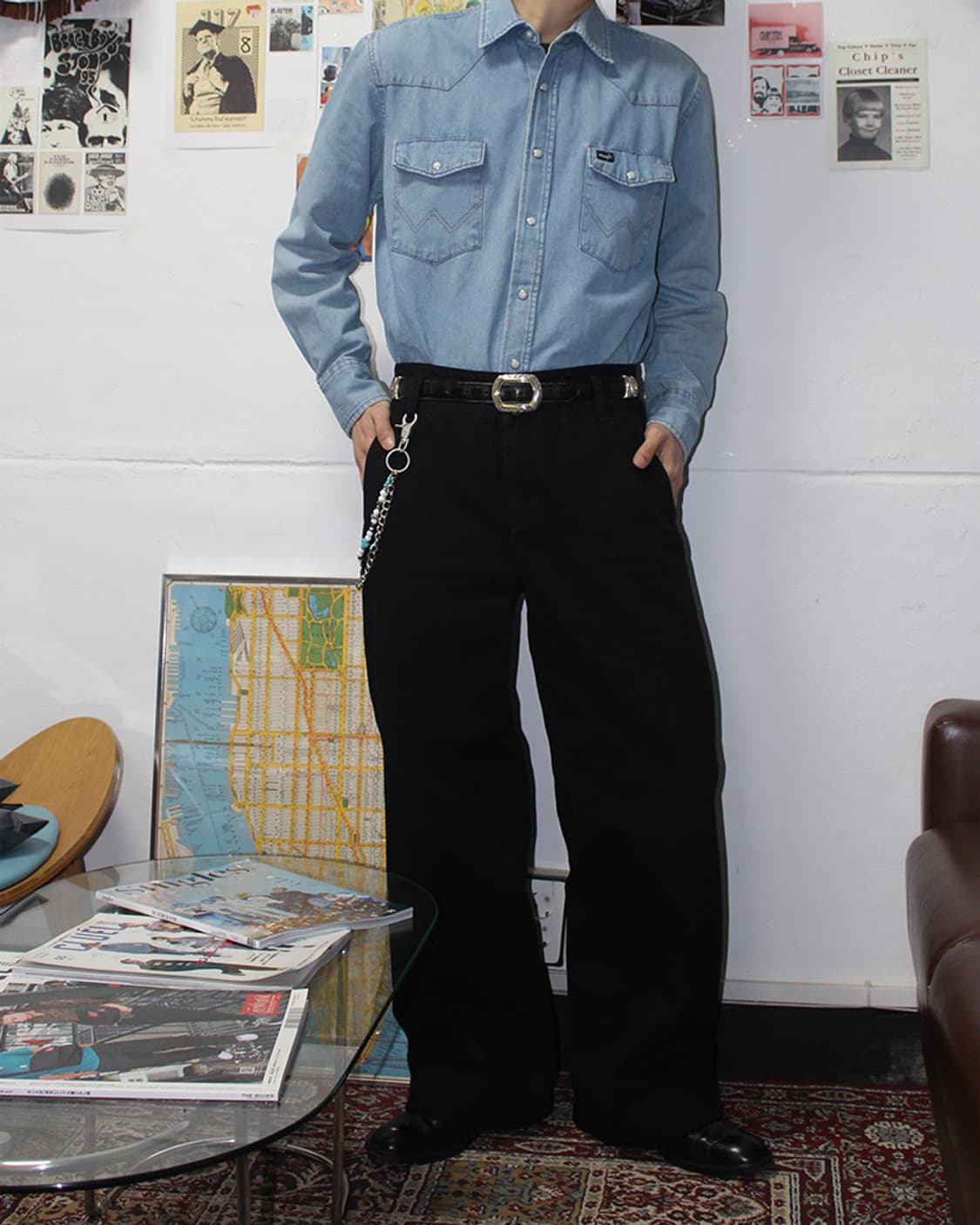 빈티지 랭글러 연청 데님 웨스턴 셔츠 상품이미지2