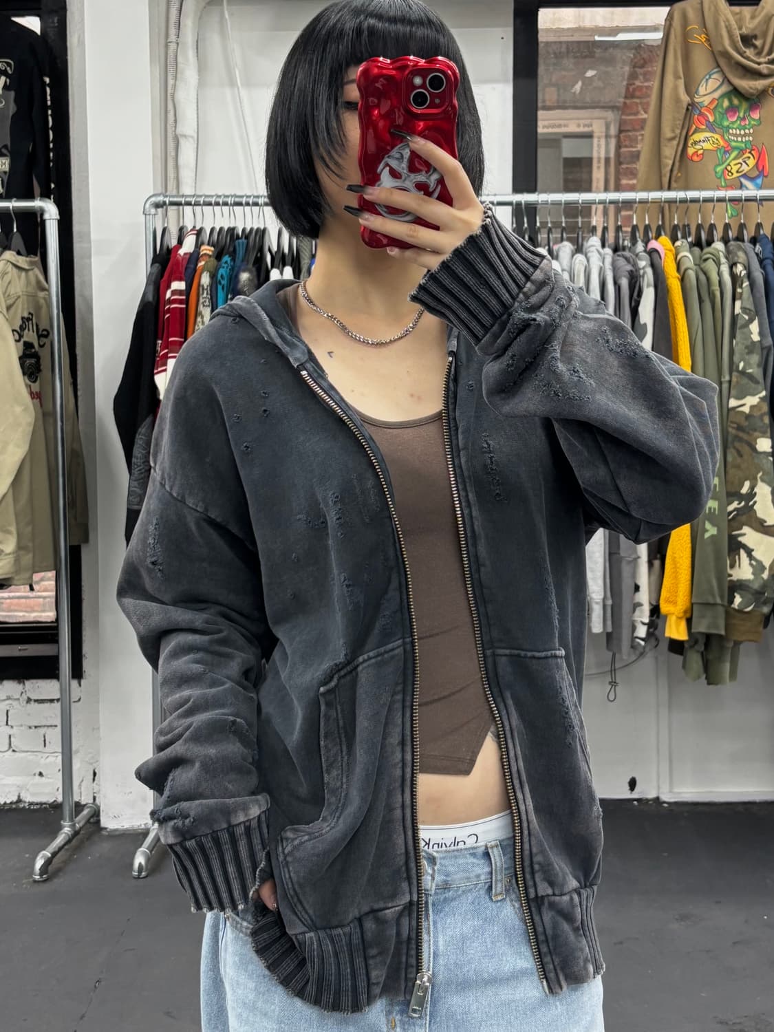 디젤 디스트레스드 그런지 후드집업 상품이미지4