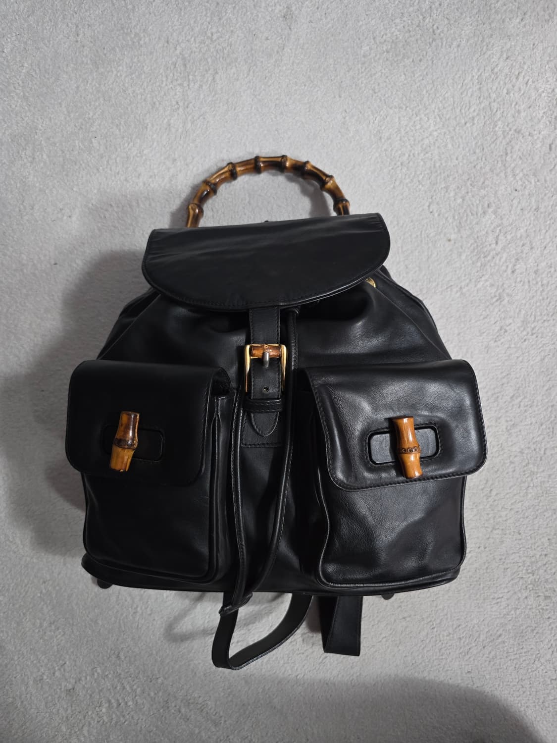 정품 Gucci 구찌 뱀부 백팩 블랙 레더 상품이미지2