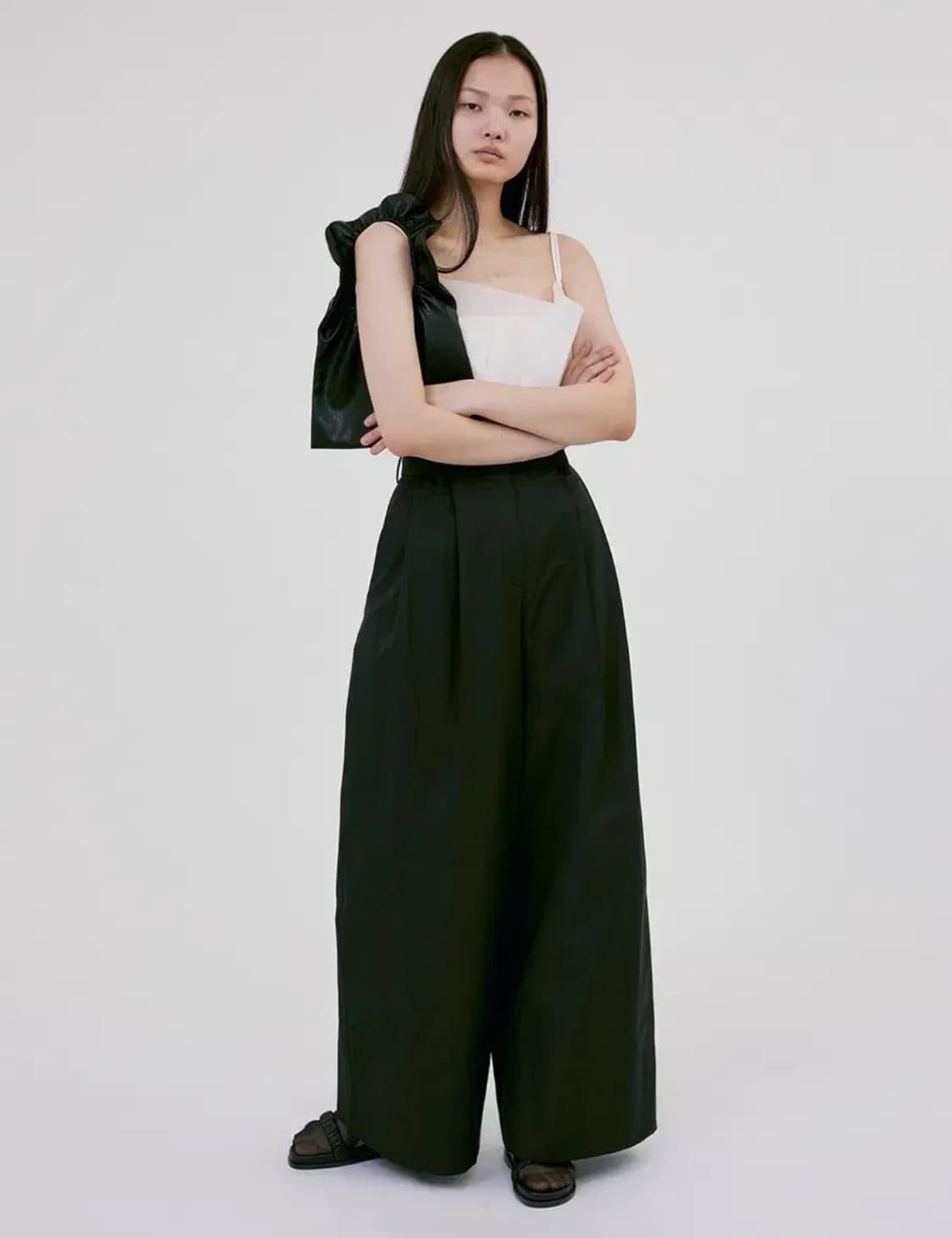 렉토 와이드 레그 트라우저 블랙 슬랙스 팬츠 상품이미지2
