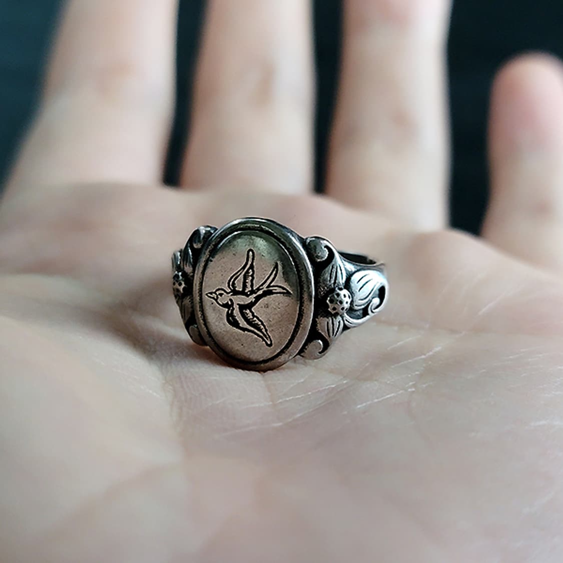 Sylfara 백동 남자 엔틱 빈티지 명품 꽃 제비 새 반지 상품이미지5