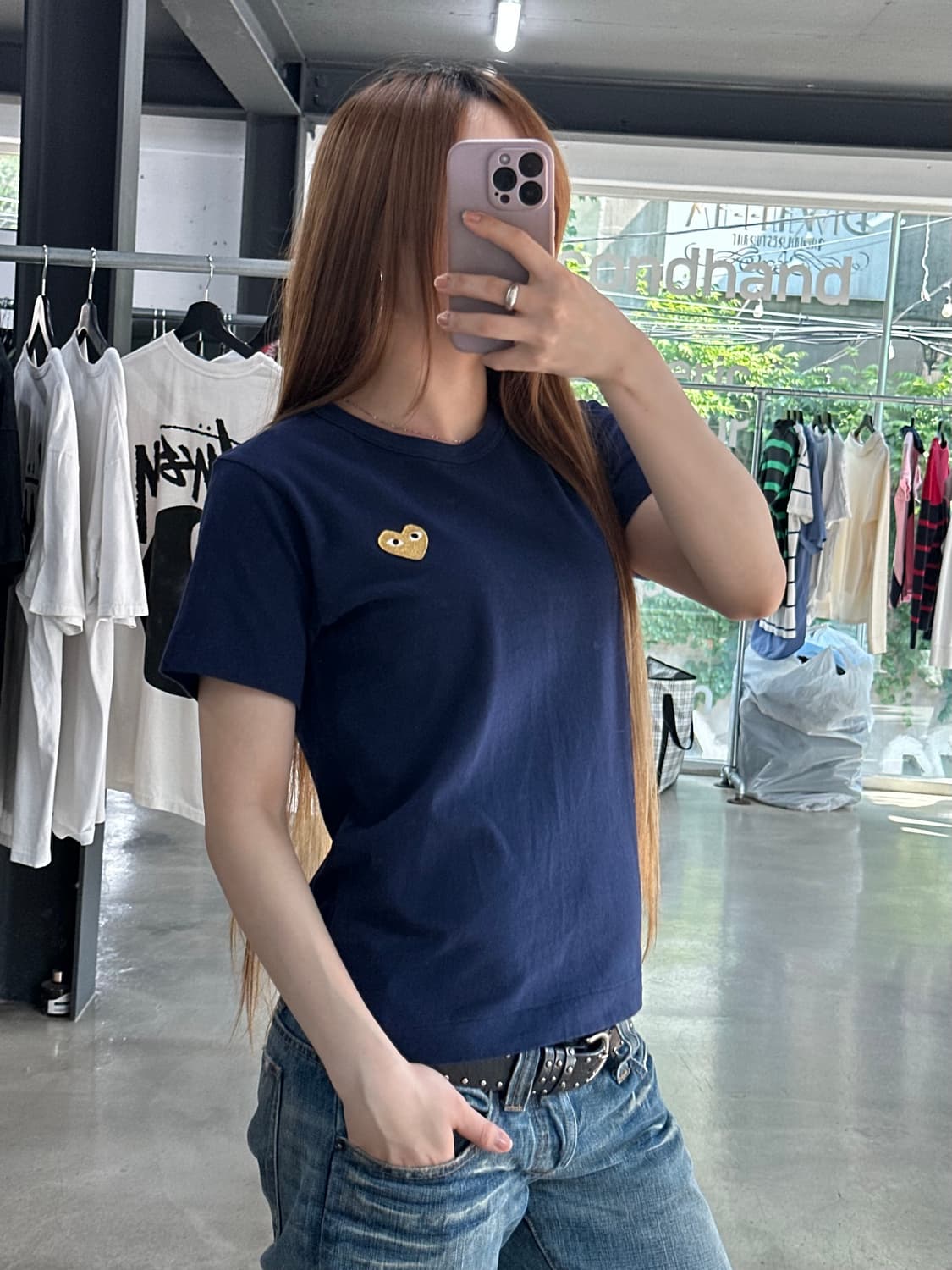 꼼데가르송 플레이 골드하트 반팔티 네이비 상품이미지2