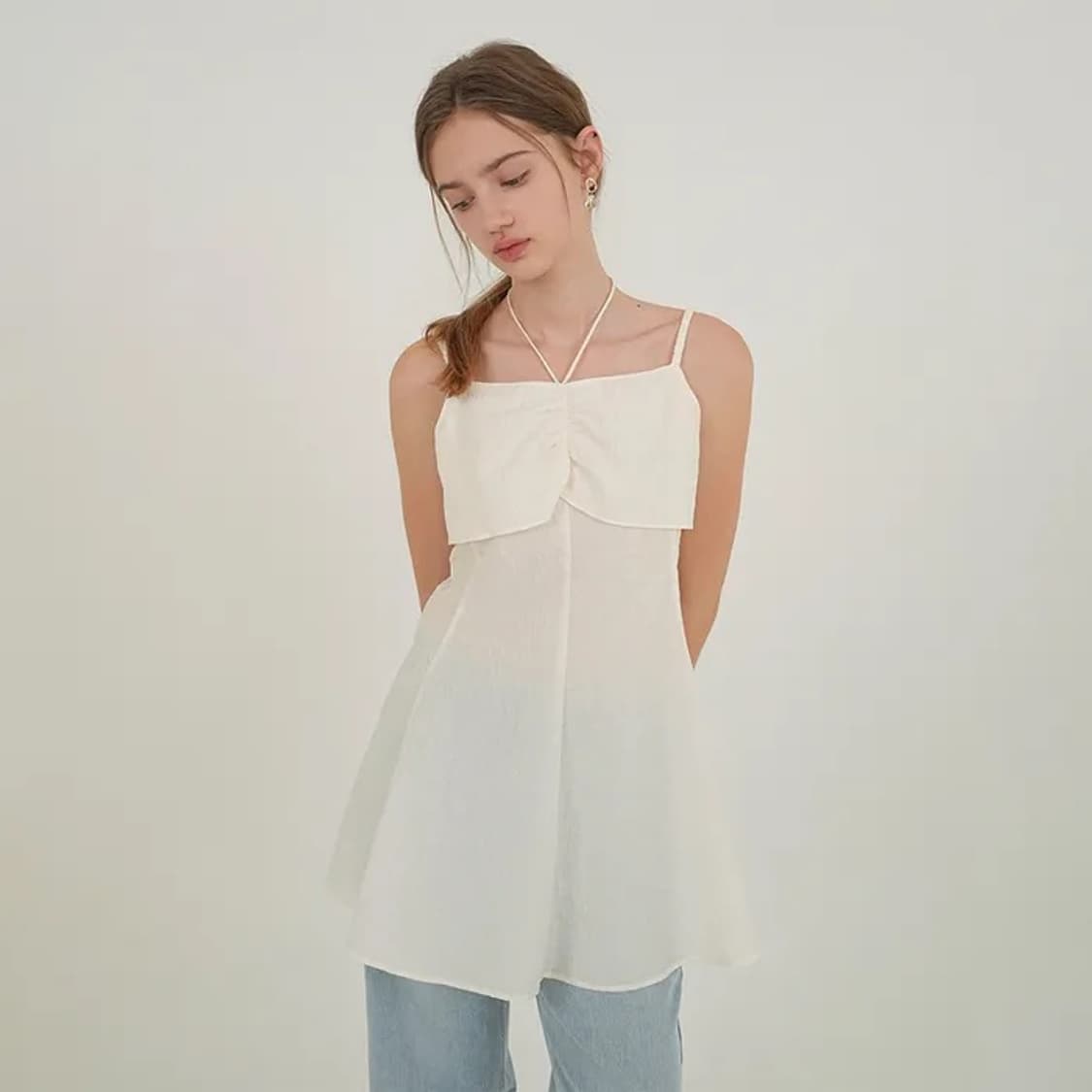 온앤온 네크 스트링 포인트 레이어드 블라우스 상품이미지1