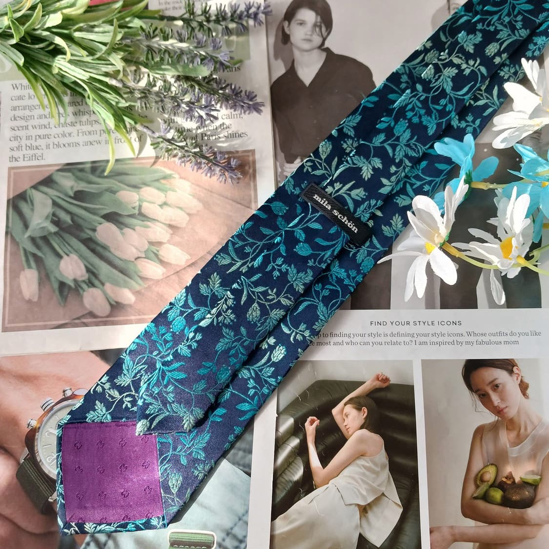 밀라숀 실크 네이비 플로럴 자카드 넥타이 8.9cm A+등급 A19556 상품이미지9