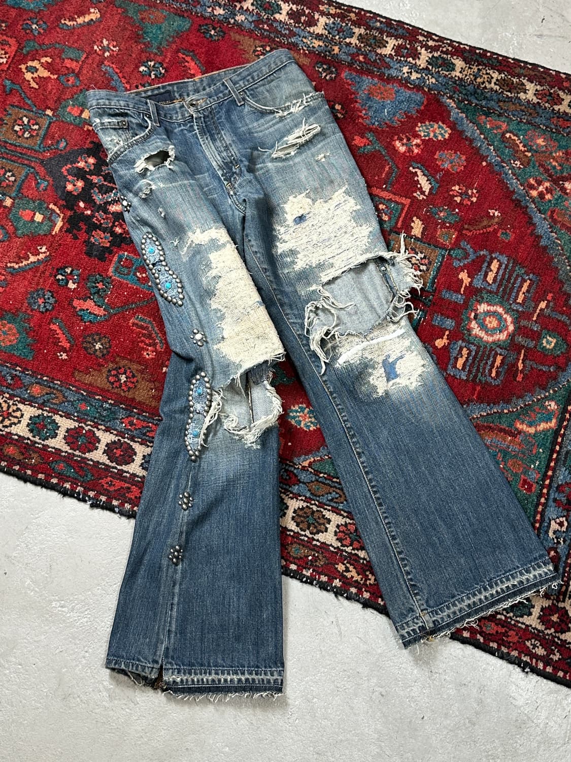 00's 바나나 리퍼블릭 부츠컷 벨바텀 팬츠 보로 리페어 상품이미지1