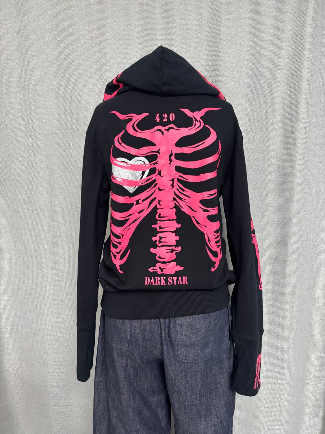 dangerous warning 핫핑크 갸루 펑크 스켈레톤 후드집업 상품이미지9