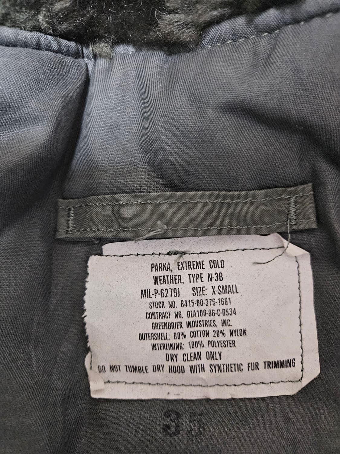 미군 n3b 오리지널 콜드파카 xs 밀리터리 상품이미지3