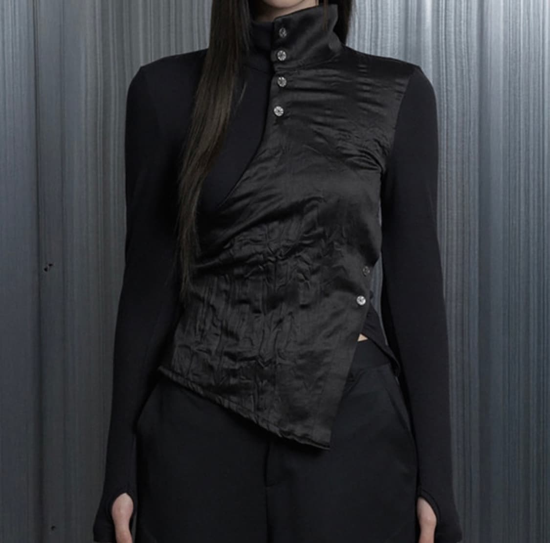 Diagonal Wrap Neck Polar Long-Sleeves  상품이미지1