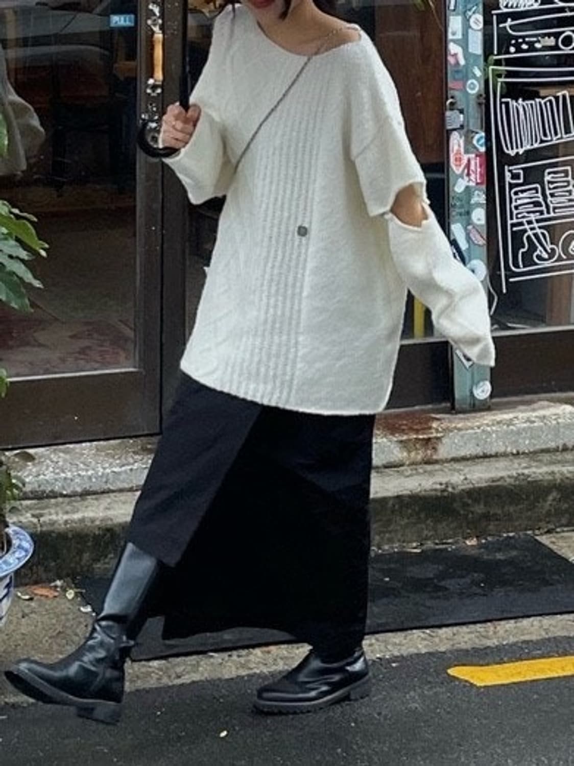 트리밍버드 슬리브 슬릿 보트넥 니트 상품이미지1