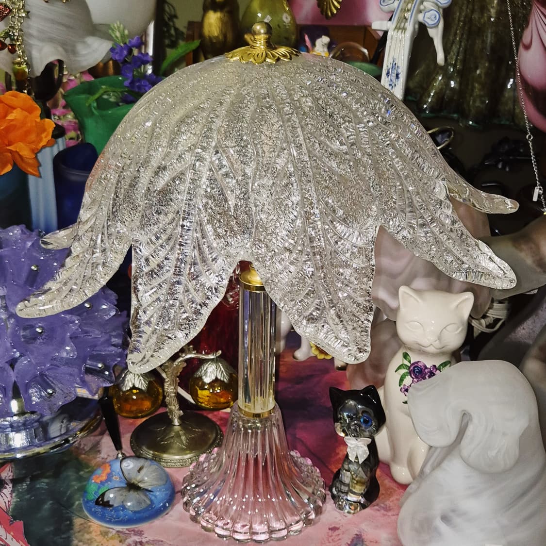 80s 클리어 크랙 글라스 꽃잎 빅 스탠드 램프 상품이미지9