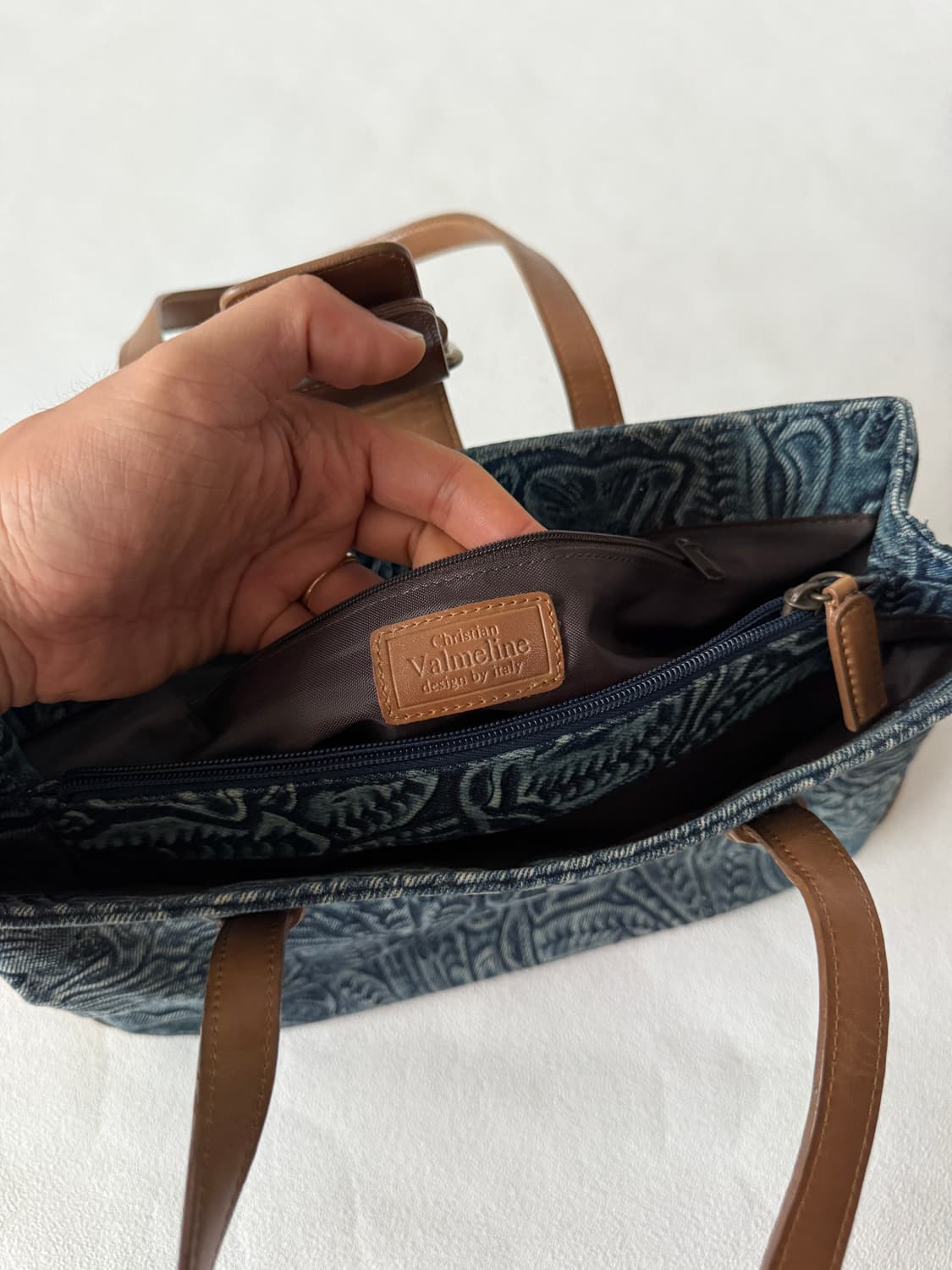 Christian Valmeline 데님&레더 숄더백 상품이미지7