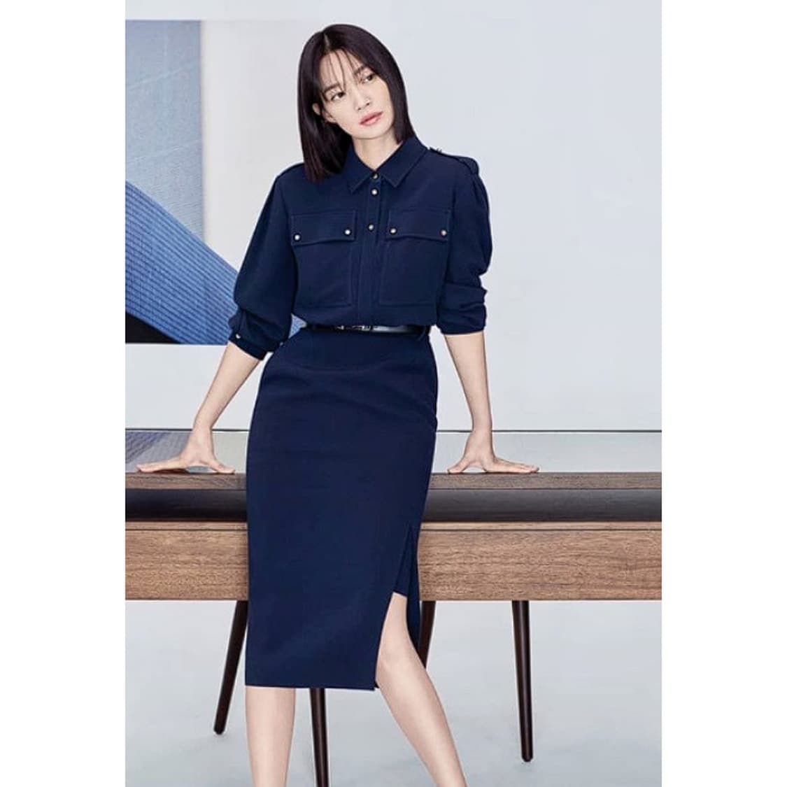 미샤 셋업 스타일 슬릿 원피스 (NAVY) 상품이미지1