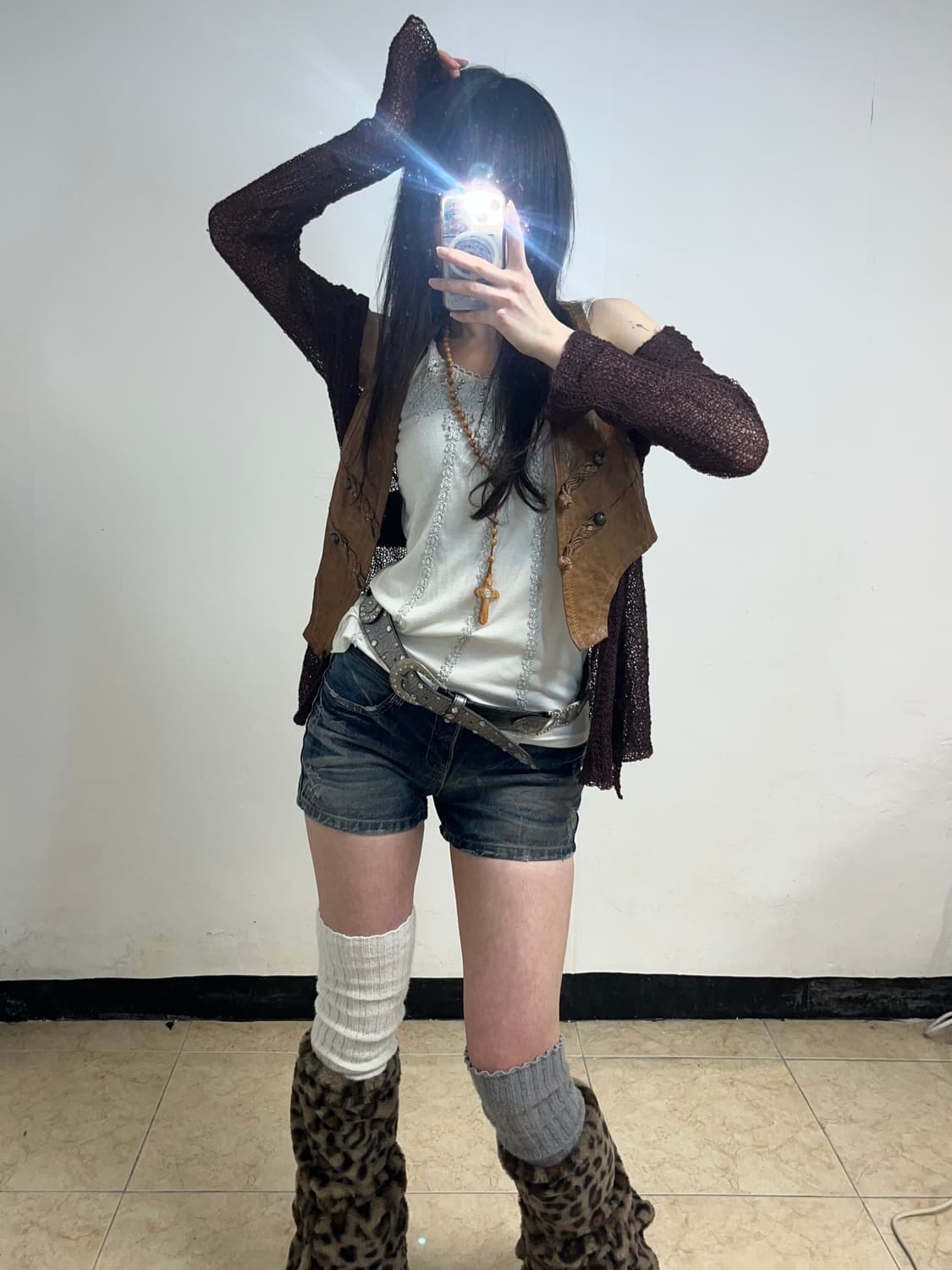 브라운 매쉬 드레이프 가디건  상품이미지7