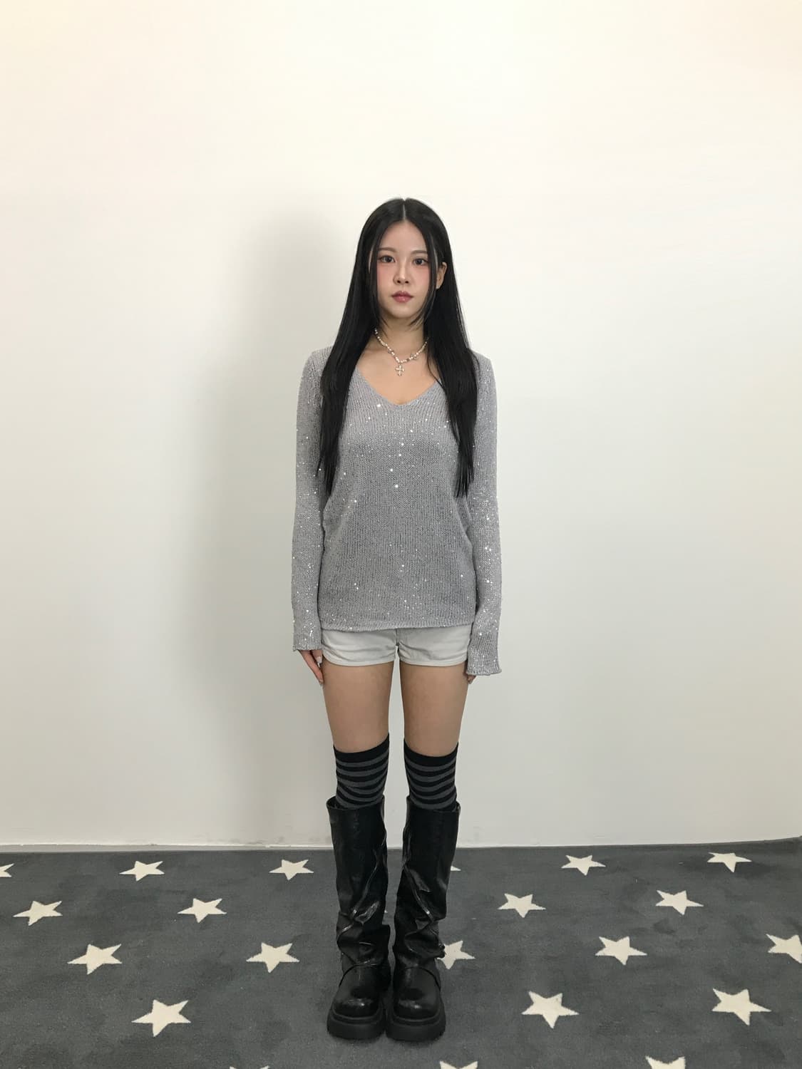 'Mouss' Gray Spangle Sweaters 상품이미지1