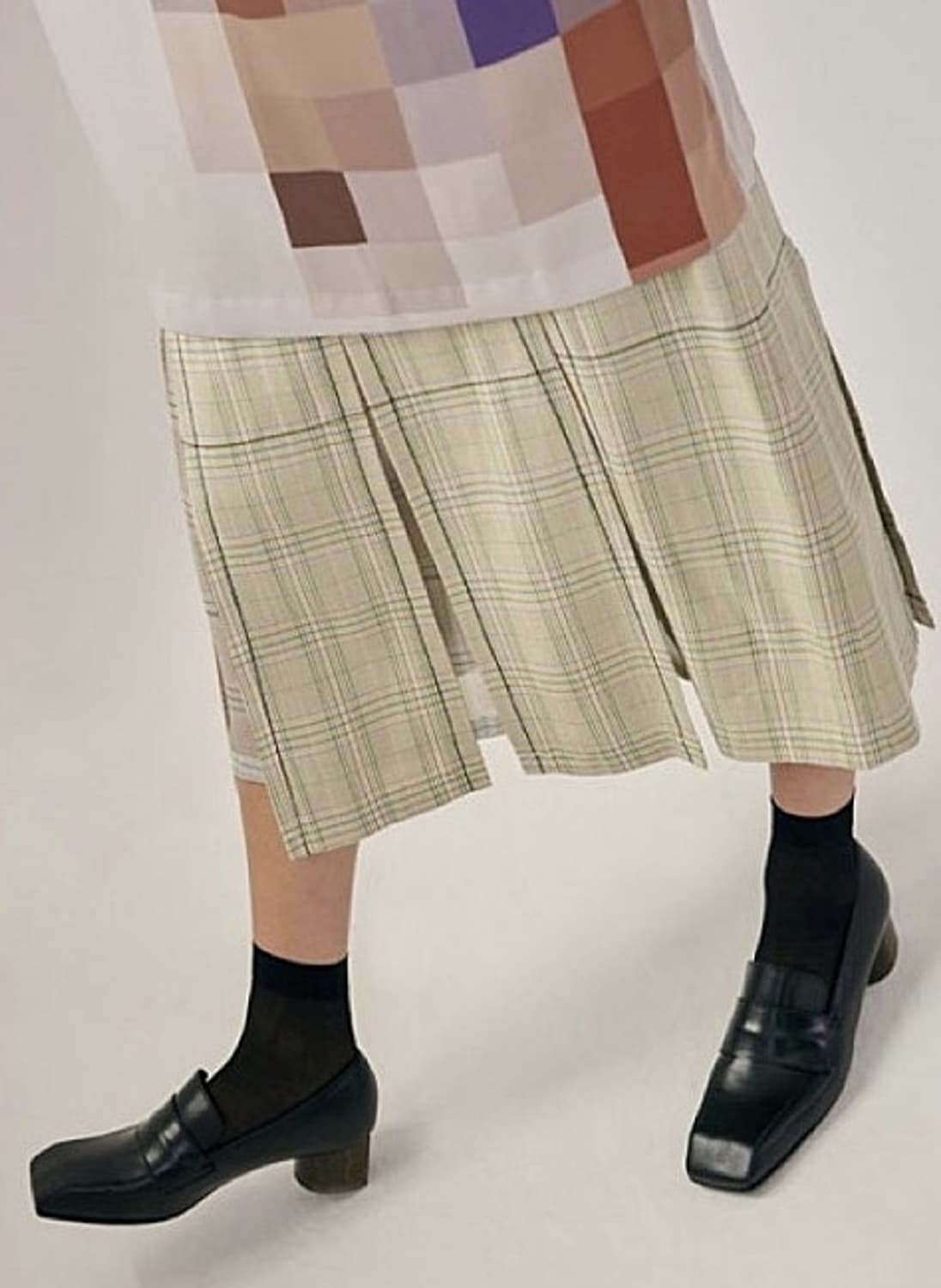 로우클래식 슬릿 스커트 그린체크 M 상품이미지1